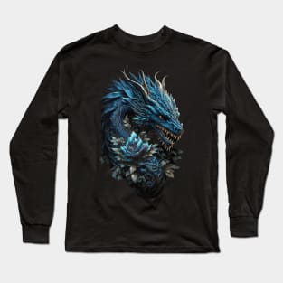 Blue Chinese Dragon E-Girl Aesthetic E-Boy retro 90s Style Long Sleeve T-Shirt